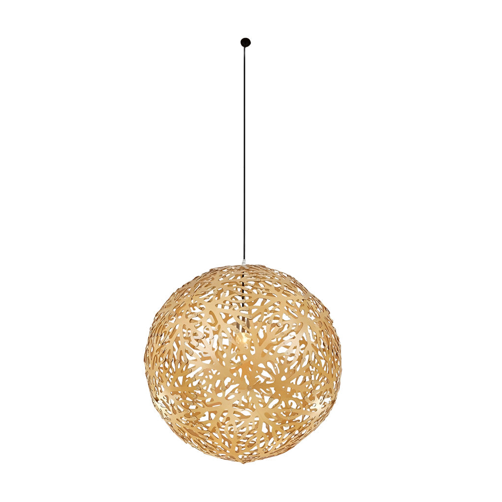 Hollowed Basswood Ball Pendant — Handmade Wood, E27, Rustic Modern, 15.7" or 19.7"