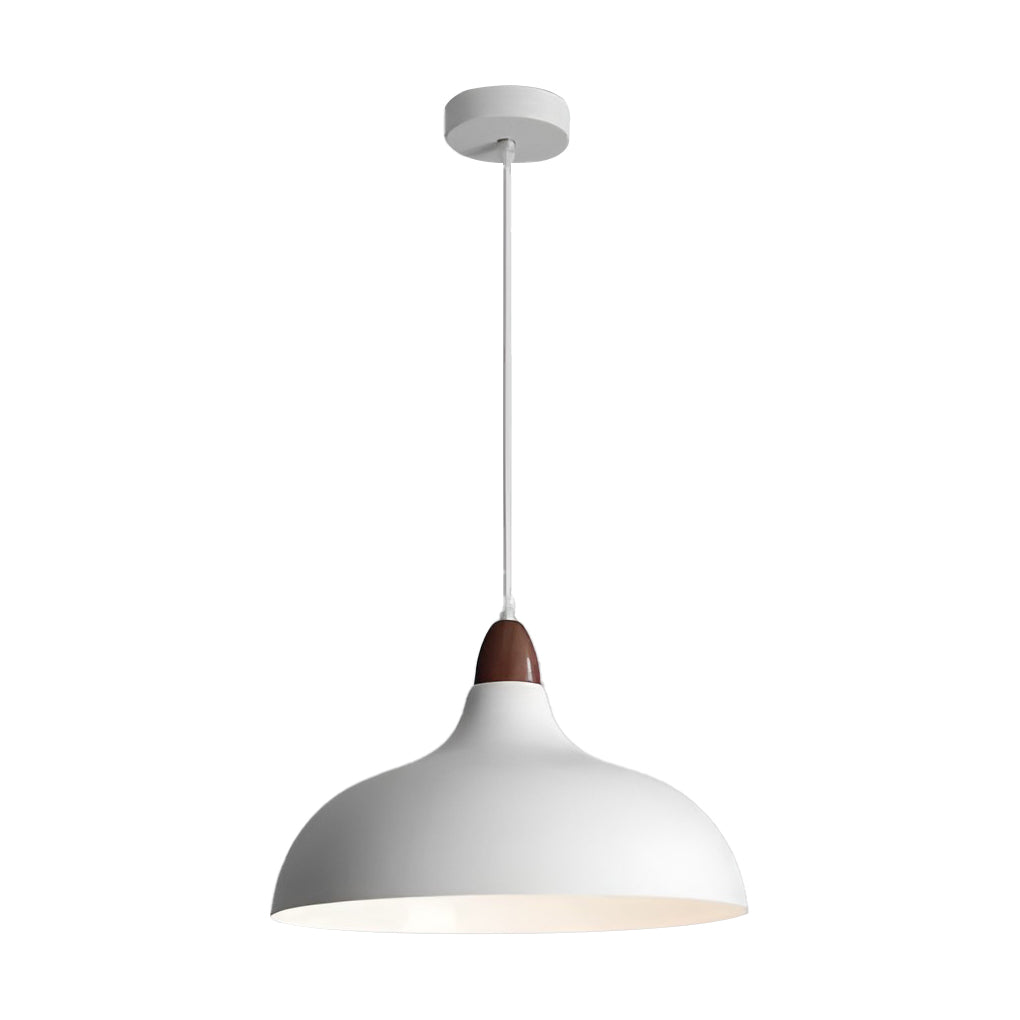 Round Wood Grain Pendant Light — Iron and Walnut, E27 12W, 14" Diameter, 47" Adjustable Cord
