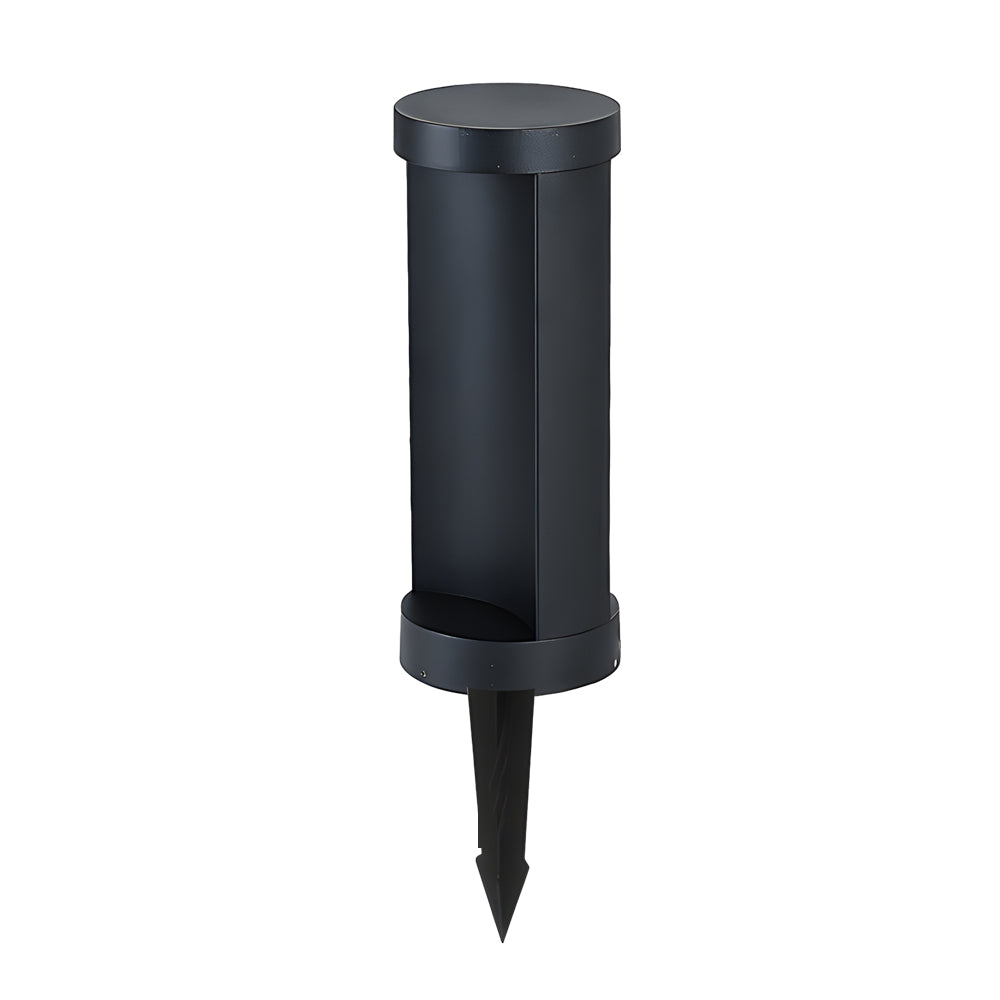 Contemporary Outdoor Cylinder Bollard Light — Aluminum and Frosted Glass, LED, Solar or Hardwired, IP65, 15W, Black