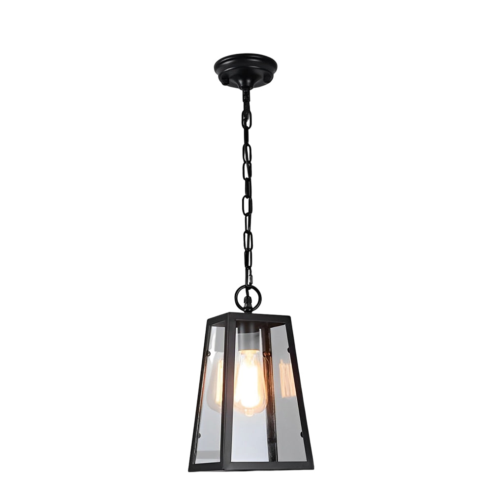 Black Outdoor Hanging Chandelier — Iron and Glass, 6W LED E27, Waterproof, 7" Wide