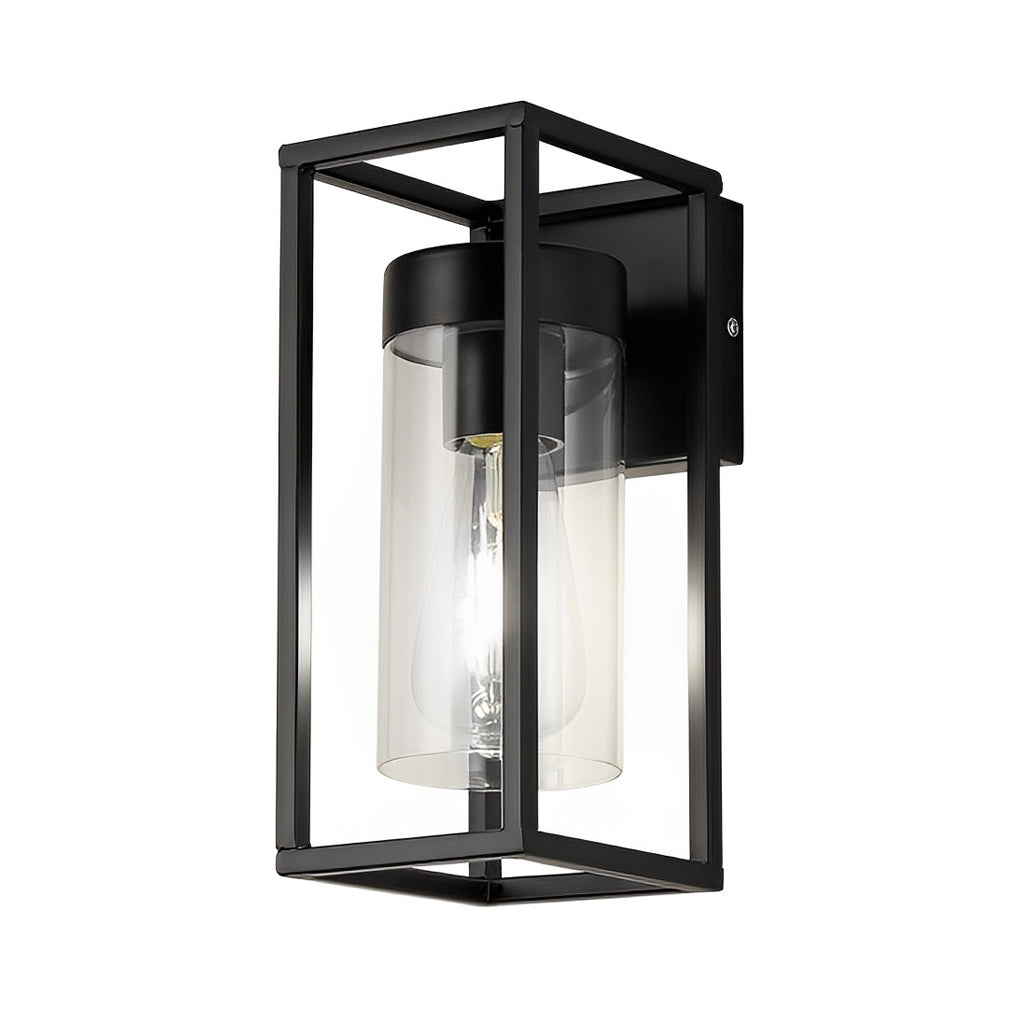 Rectangular Industrial Wall Sconce — Black Iron and Glass, E27, 5"W × 11"H