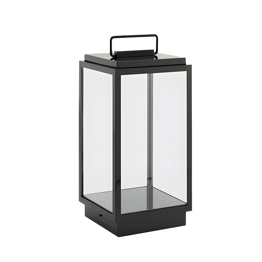 Modern Portable Outdoor Lantern — Black Stainless Steel and Glass, LED 3000K, IP54, 11"