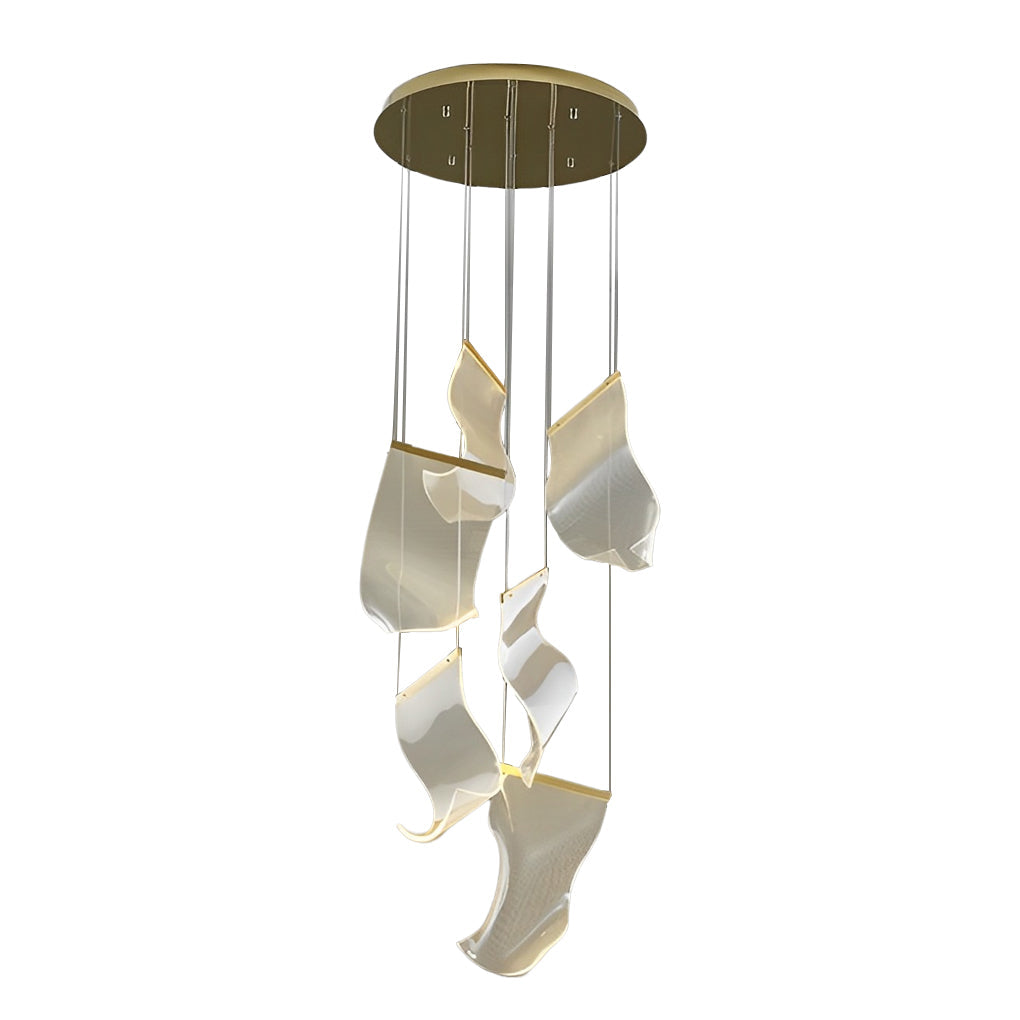 Irregular Curl Acrylic LED Chandelier — Gold, Stainless Steel & Aluminum, 6- to 28-Light, Stepless Dimming, 3000K–6000K
