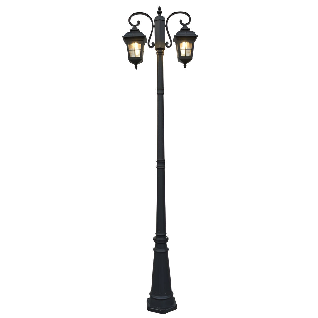 Black Outdoor Post Lights, Set of 2 — Aluminum & Glass, E27, 15W / 30W, 118" Tall, 3000K Warm White