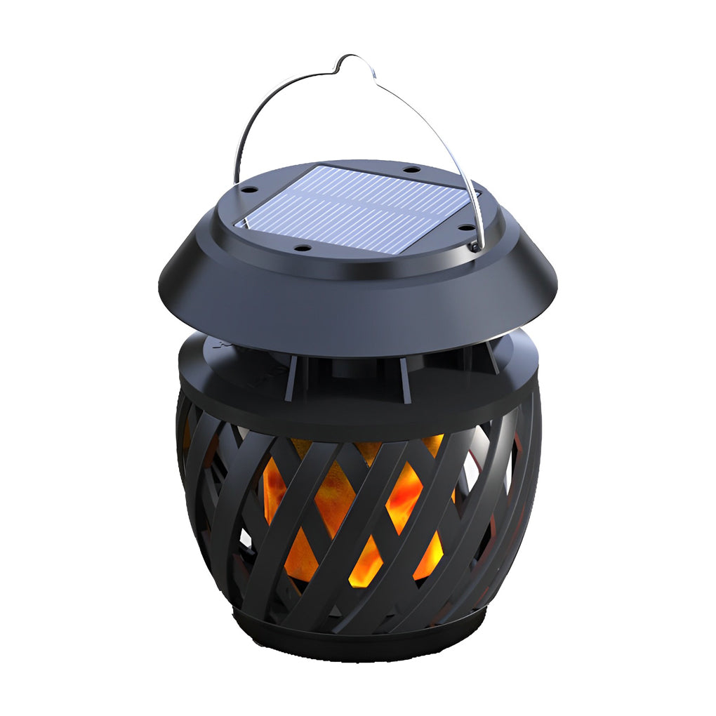Flickering Flame Portable Solar Lantern — ABS + PC, LED 0.5W, USB Rechargeable, IP55, 3-Mode, Black
