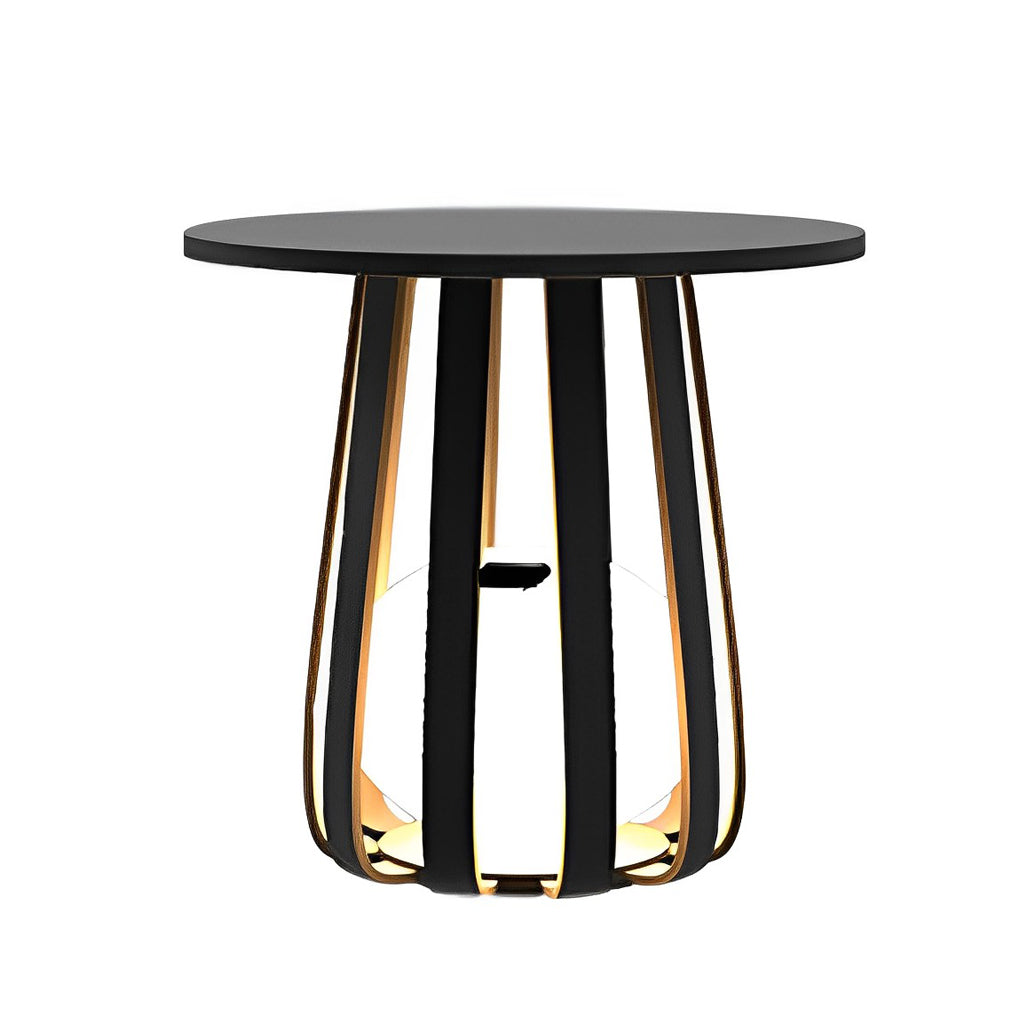 Round Solar Outdoor Lantern Side Table Light — Iron, RGB + Warm White LED, IP65 Weatherproof, 3.7W