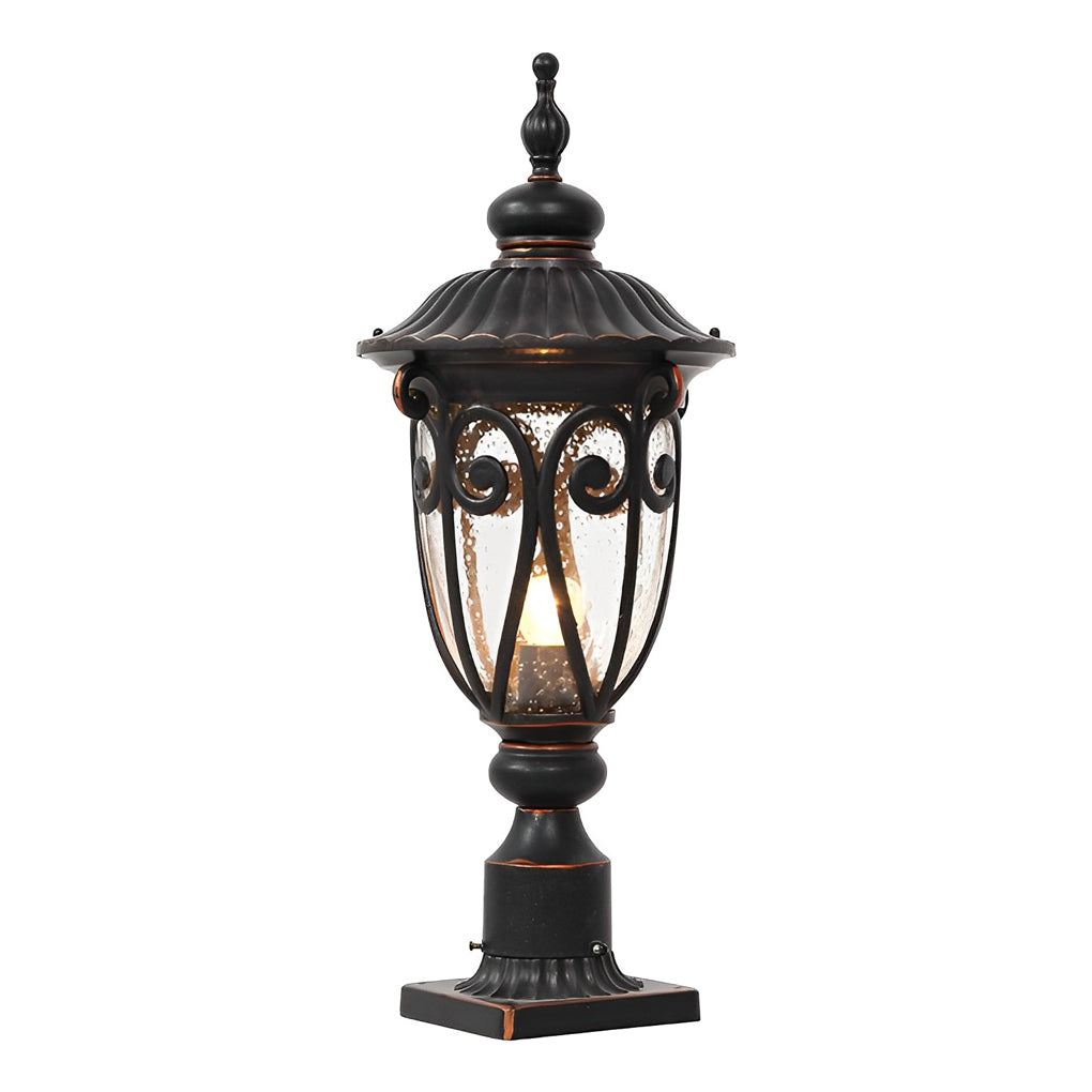 Black Outdoor Pillar Light — Bubble Glass Lantern, Die-Cast Aluminum, 7W LED, IP54, 3000K Warm White