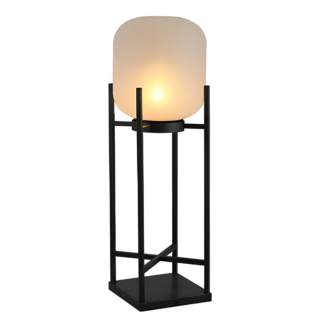 Lantern Outdoor Floor Lamp — Black Stainless Steel & Acrylic, LED, Solar or Hardwired, IP65, 3000K
