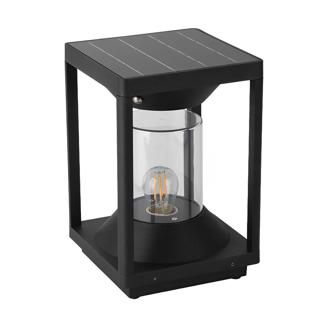 Modern Black Square Solar LED Pillar Light — Aluminum, 3W, IP65 Weatherproof, 7" × 11"