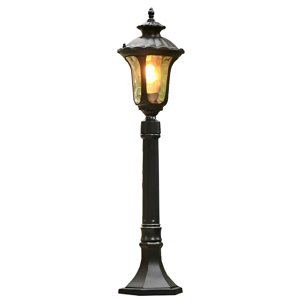 Vintage Outdoor Post Light — Die-Cast Aluminum, Black, Water Glass Lens, LED, 7" × 31"