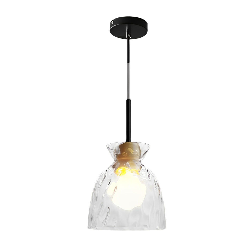 Round Glass and Wood Mini Pendant — Modern Minimalist, 3000K Warm White, Adjustable 59" Cord