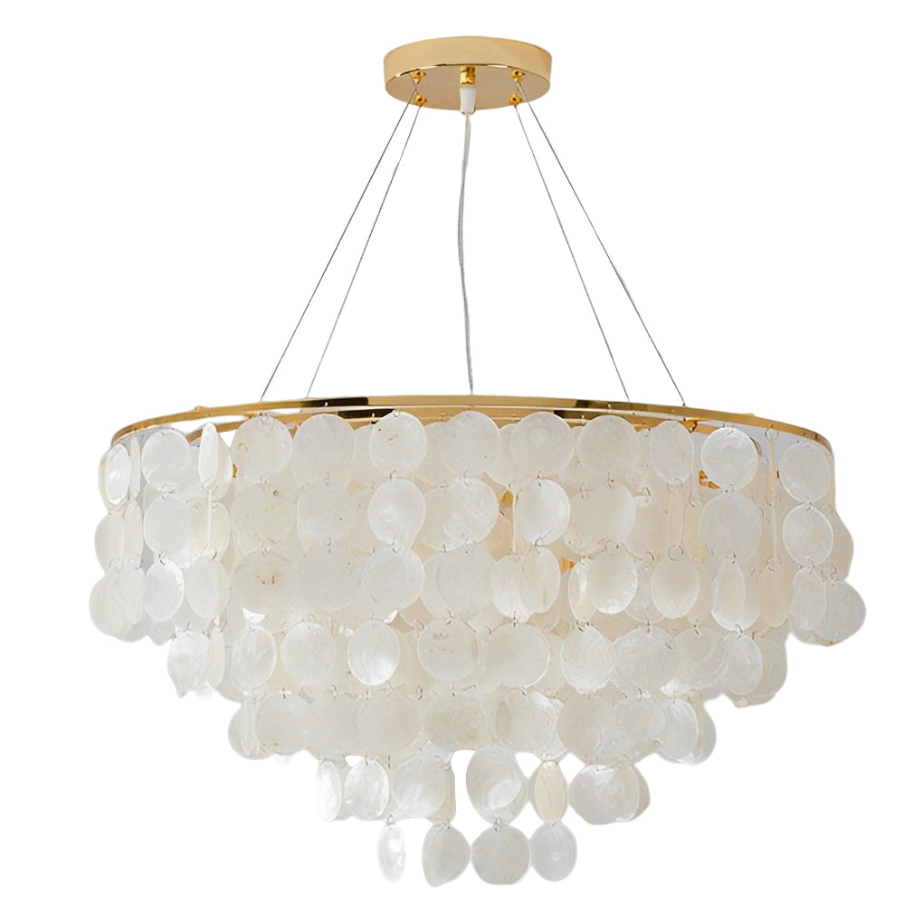 Modern Chandelier with Round Shell Pieces — Electroplated Iron, Gold, E27, 24" or 31" Diameter