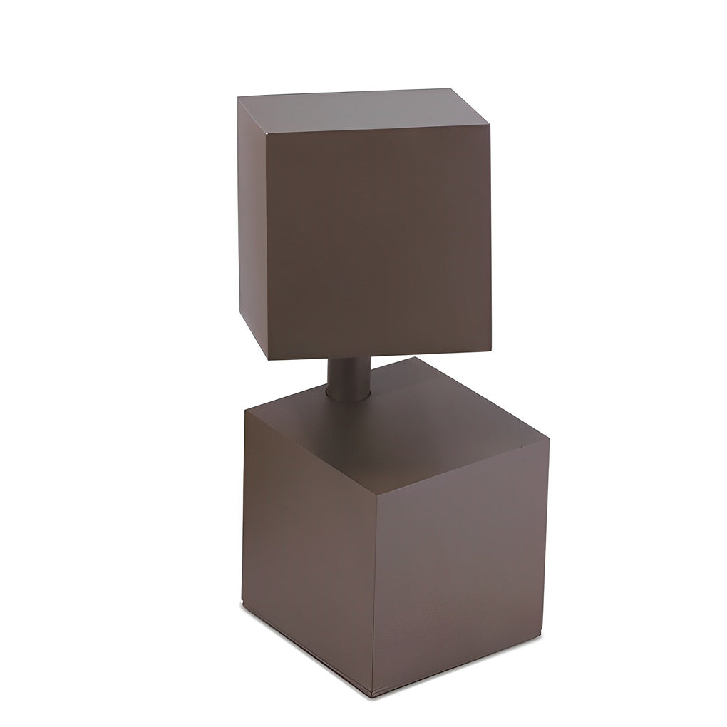 Geometric Double-Cube Solar Bollard Light — Black Aluminum, LED 3000K, IP65, 14.6" or 24.2"