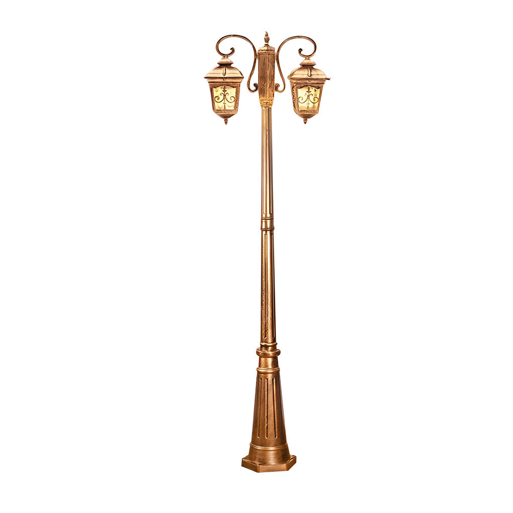 2-Light Retro Outdoor Post Light — Die-Cast Aluminum and Glass, Bronze/Black, E27, IP65, Hardwired, 21.7" W × 116.1" H