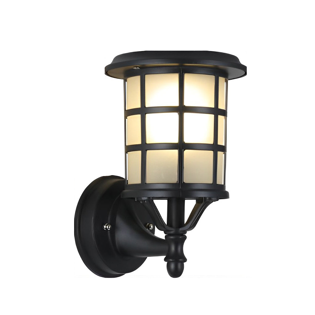 Retro Round Solar Outdoor Wall Sconce — Black Die-Cast Aluminum and Glass, IP65, Three-Step Dimming, Remote Control