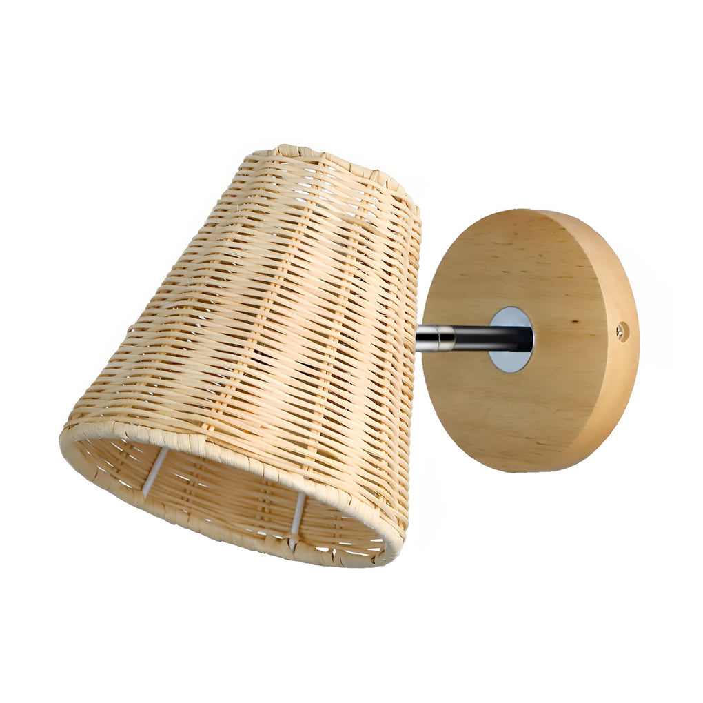 360° Adjustable Hand-Woven Rattan Wall Sconce — Rustic Modern, E26/E27, 6" Diameter