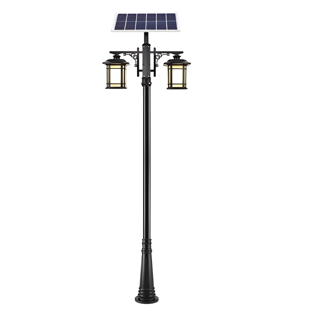 Vintage Solar Outdoor Post Light — Black Aluminum and Glass, LED, 3-Step Dimming, Remote Control, Weatherproof