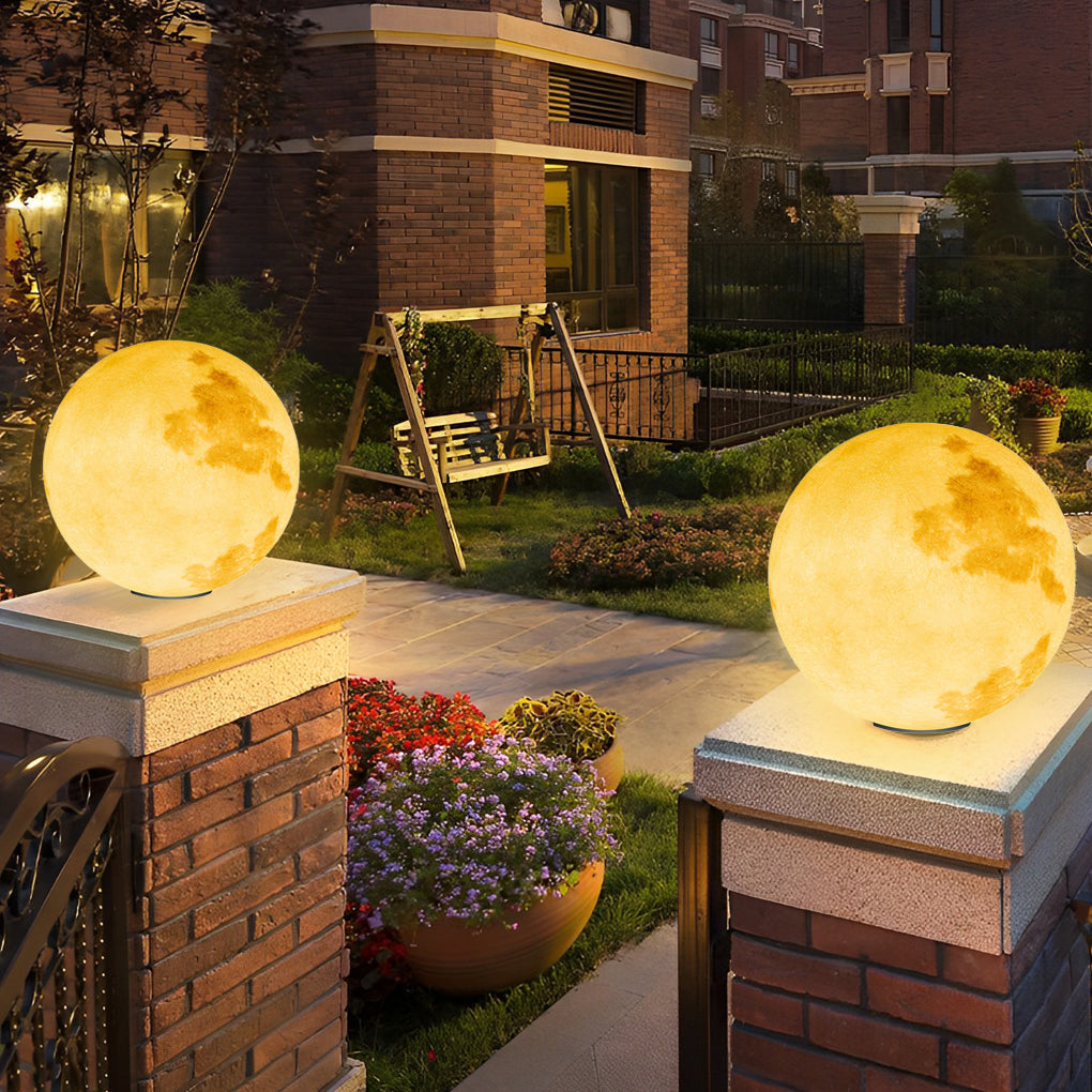 Moon Globe Outdoor Pier-Mount Post Light — Black Base, White Plastic Globe, Solar / Hardwired, IP55, Remote Control