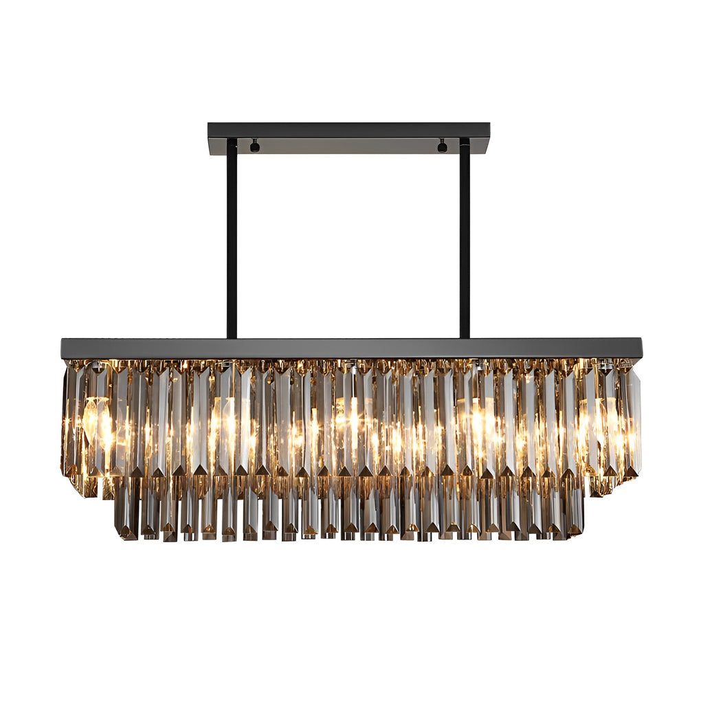Rectangular Crystal LED Chandelier — Smoke Gray, Stainless Steel, 3-Step Dimming (3000K/4500K/6000K), E14