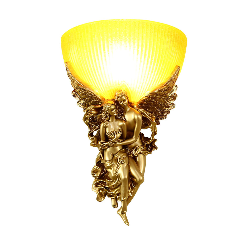 Retro 3D Angel Sculpture Wall Sconce — Resin and Glass, E27, 3000K Warm White, 9.6" × 14.6"