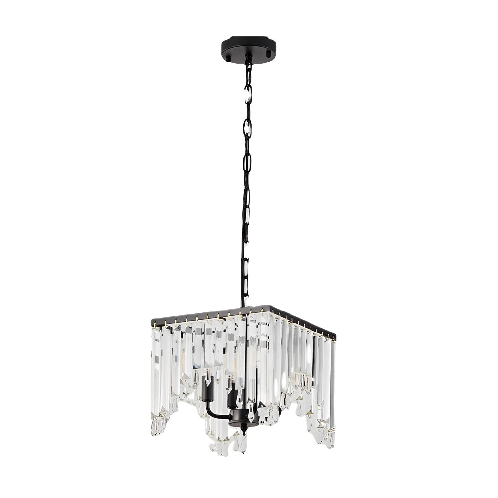 Crystal Strip Chandelier — Black Iron, 4-Light, LED 3000K, Three-Step Dimming, 11.8" × 15.7"