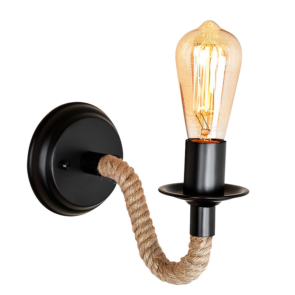 Retro Industrial Wall Sconce — Iron and Rope, E27, 10" × 5" × 6"