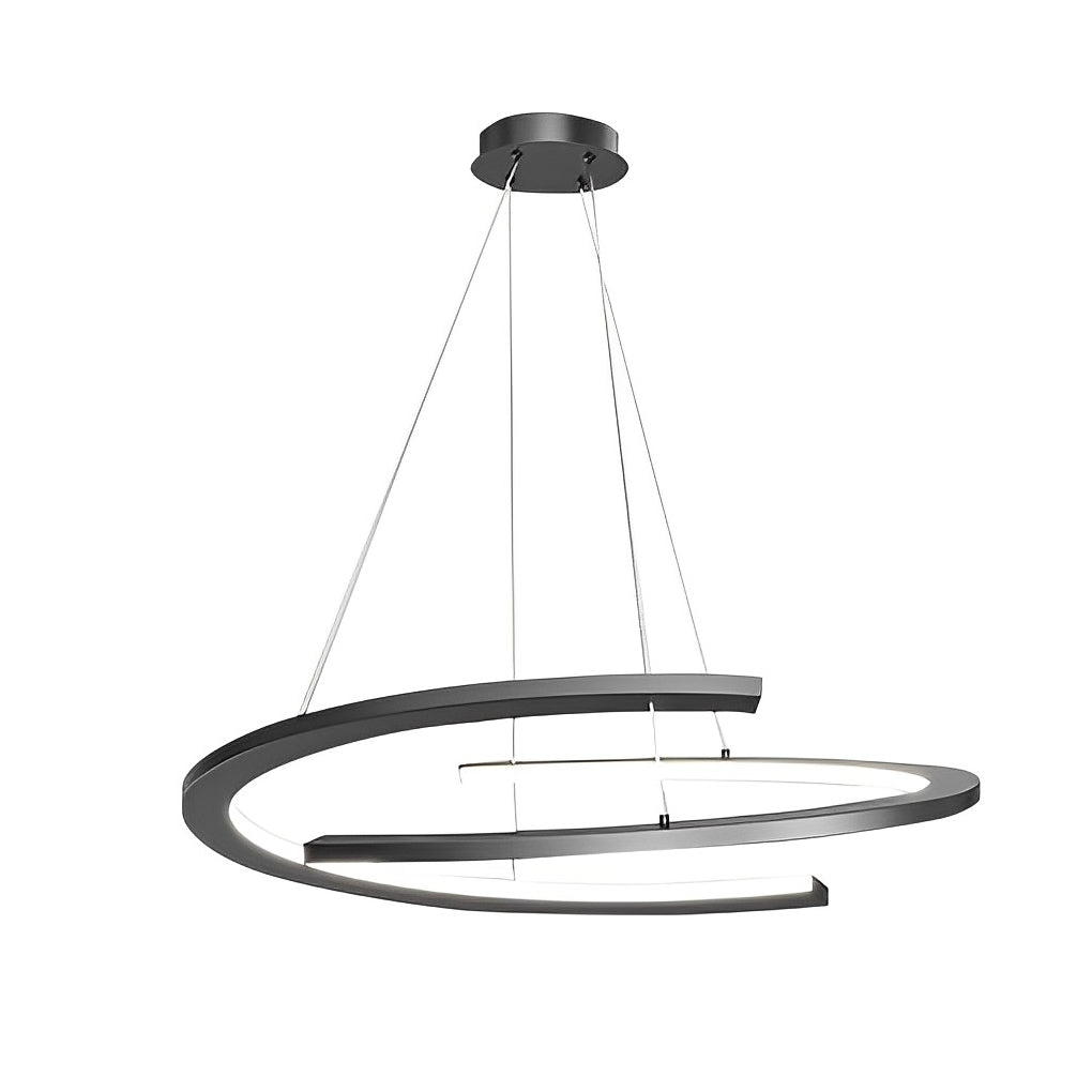 Modern Black Semi-Circular Chandelier — Aluminum & Acrylic, 2-Light LED, 3-Step Dimming, 24"