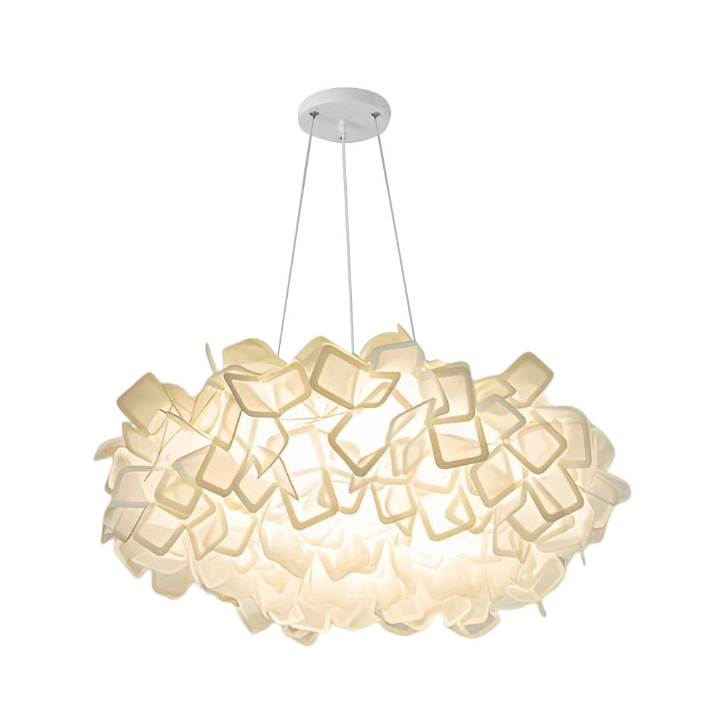 Flower Petal Chandelier — White PVC, LED 24W, Three-Step Dimming (3000K/4500K/6000K), 21" Diameter