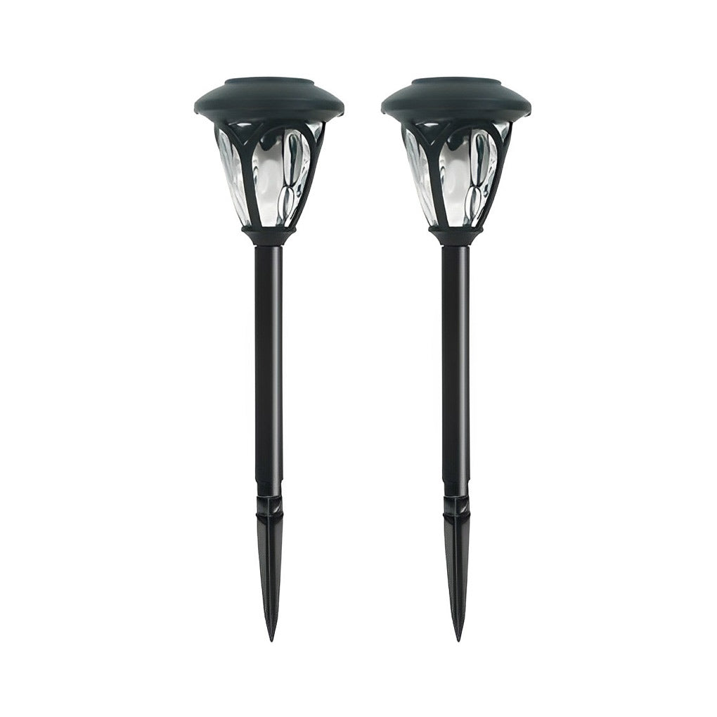 Black Solar LED Path Lights, Set of 2 — Opaque Glass Shades, Warm White 3000K, IP44, 4" x 16"
