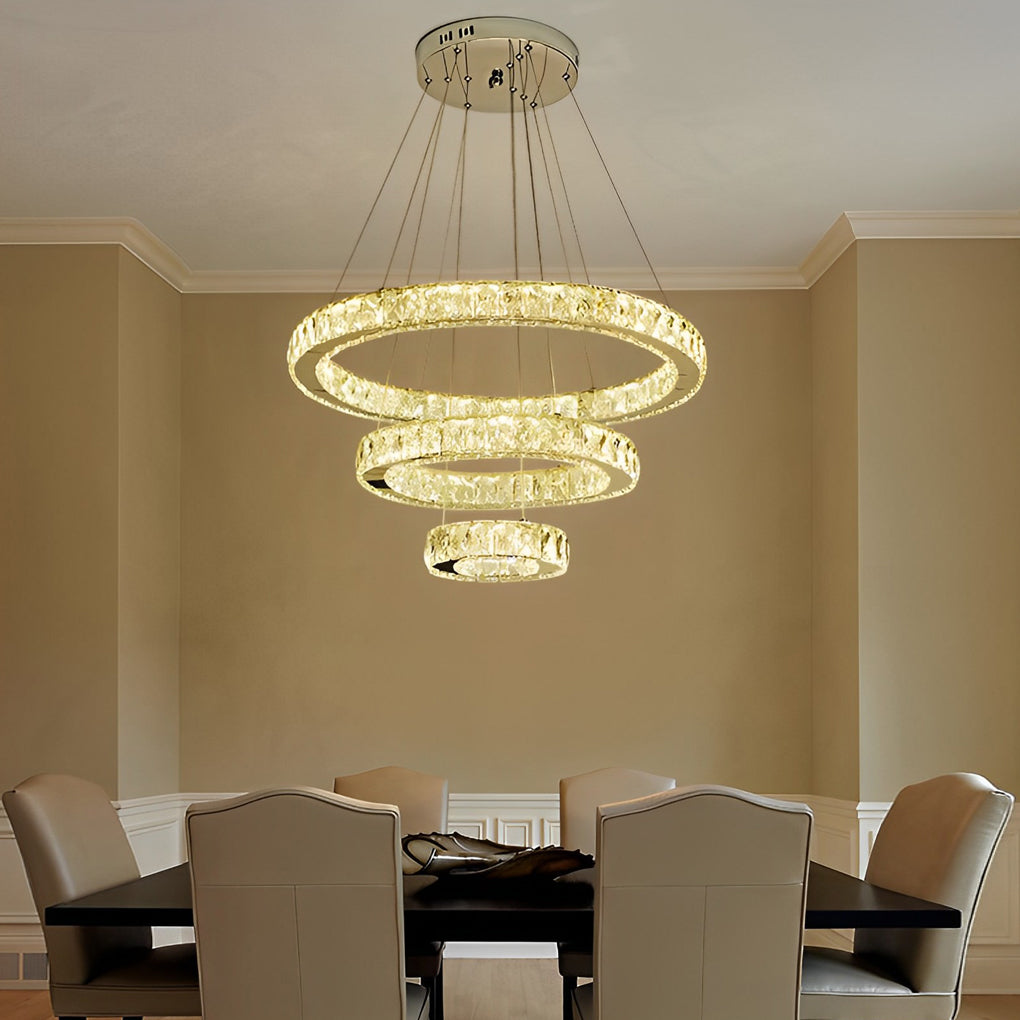 3-Tier Geometric Luxury Crystal LED Chandelier and Stacked Pendant Light