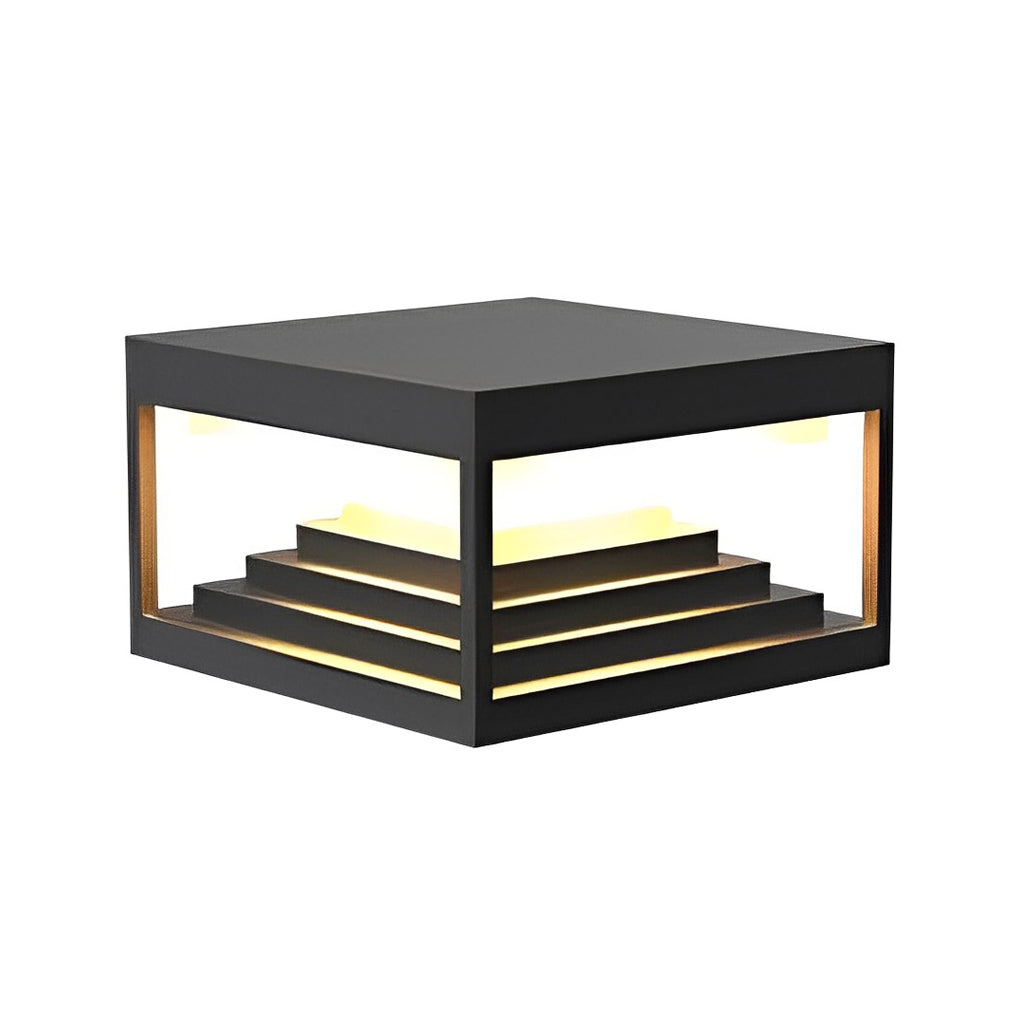Modern Square Solar Post Cap Light — Black Stainless Steel, LED 3000K, IP65, 7.87"–15.75"
