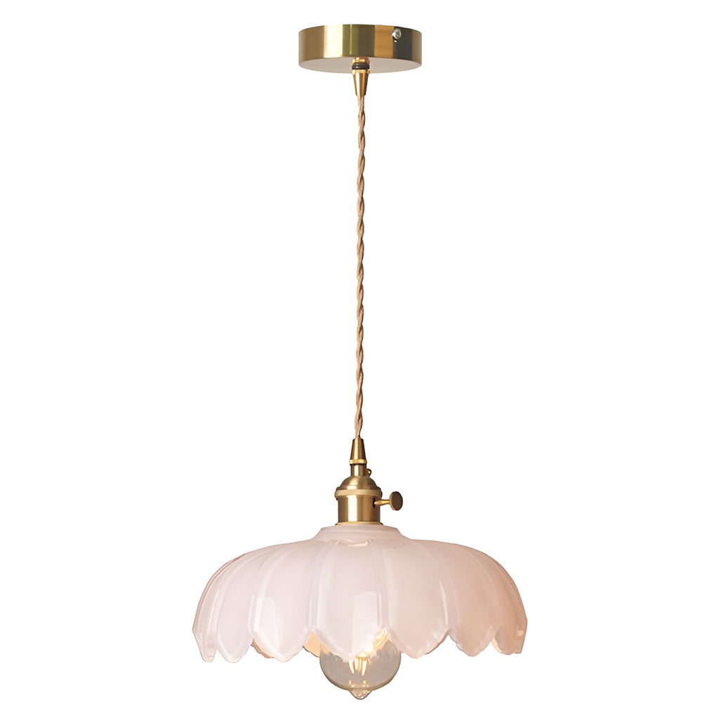 Retro Flower Glass Mini Pendant — Brass, Rotary Switch, 10" Diameter, Clear / Amber / Green / White