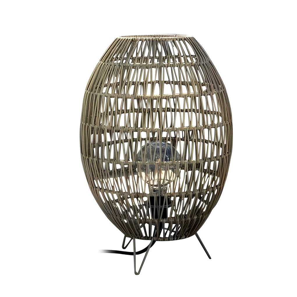 Handcrafted Rattan Oval Cage Outdoor Floor Lamp — Iron Frame, E27, IP65 Weatherproof, 12" × 20"