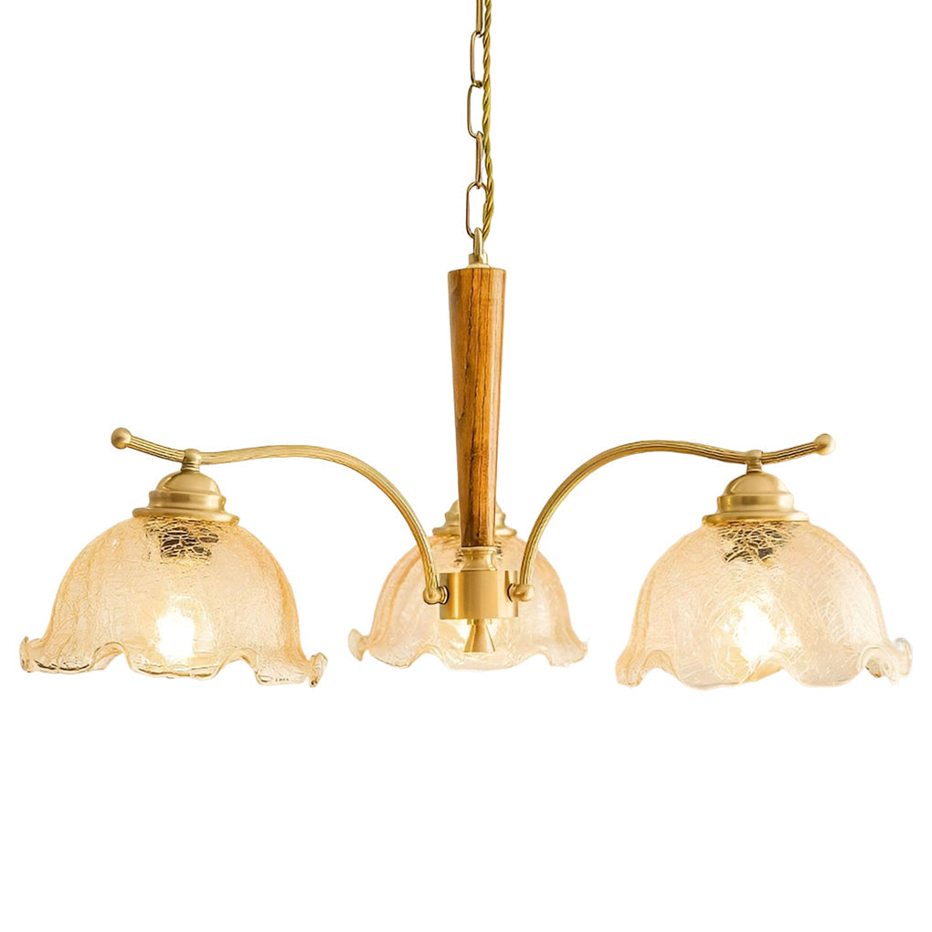 Retro Cracked Glass Chandelier — Copper, E27, Warm White 3000K, 3-Light or 5-Light, 28" Diameter