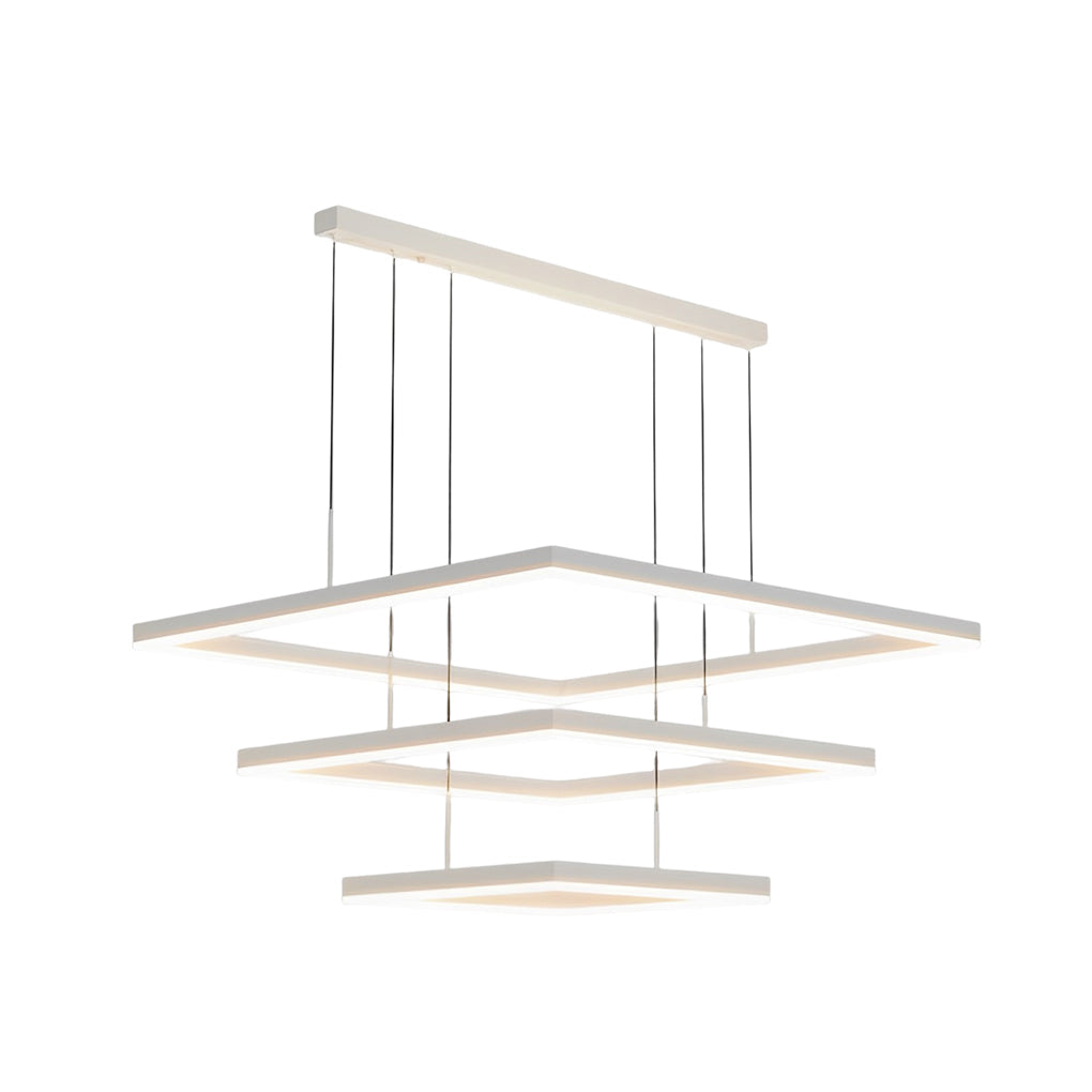 Ultra-Thin Square Ring LED Chandelier — White Aluminum, Three-Step Dimming, 3000K/4500K/6000K