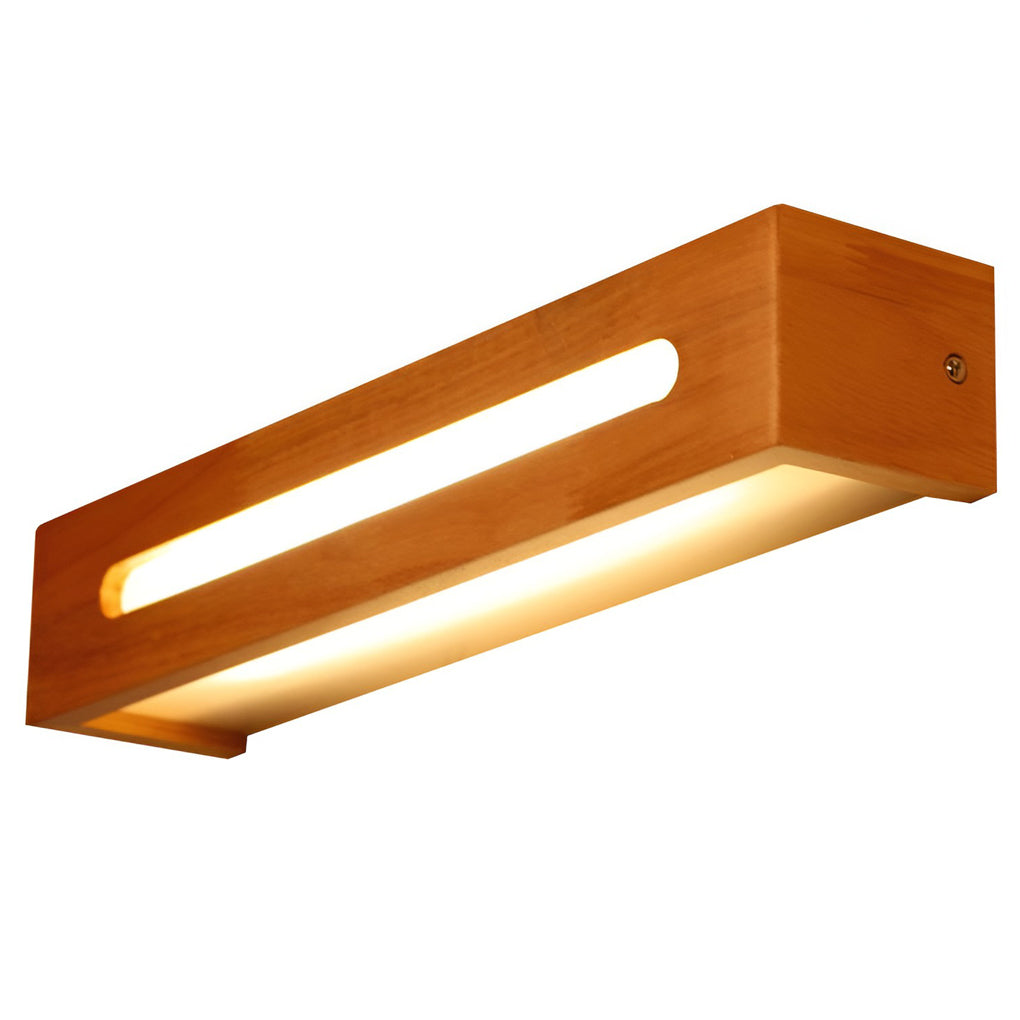 Rectangular Wood Wall Sconce — Rubber Wood, LED, Moisture-Proof, 14"/18"/22" Lengths