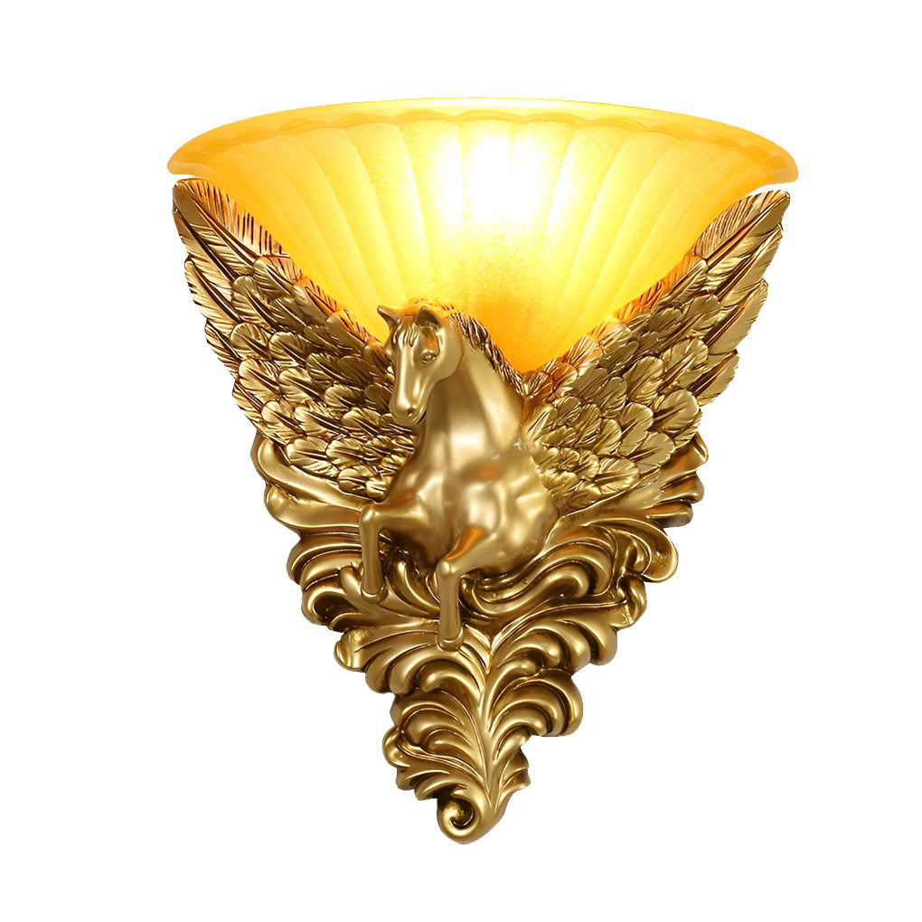Resin Horse Head Wall Sconce — Gold, Frosted Glass, E27, 13.2" Wide, Warm White 3000K