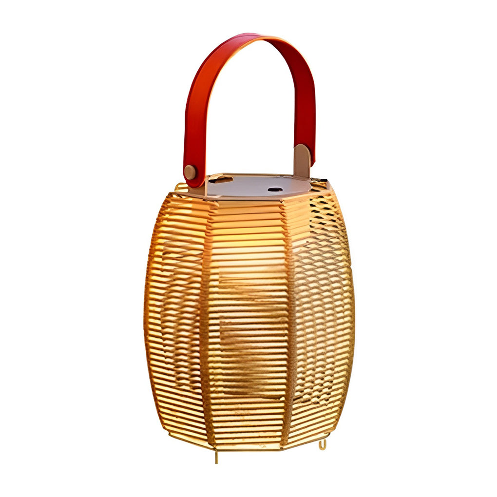 Rustic Modern Solar Outdoor Lantern — Hand-Woven Rattan, LED, IP54 Waterproof, Portable