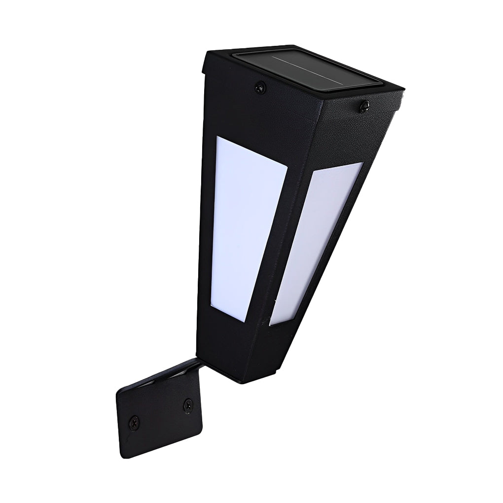 Modern Solar Outdoor Wall Sconce — Black Galvanized Steel, LED Warm White, IP65, 8–10 Hr Battery