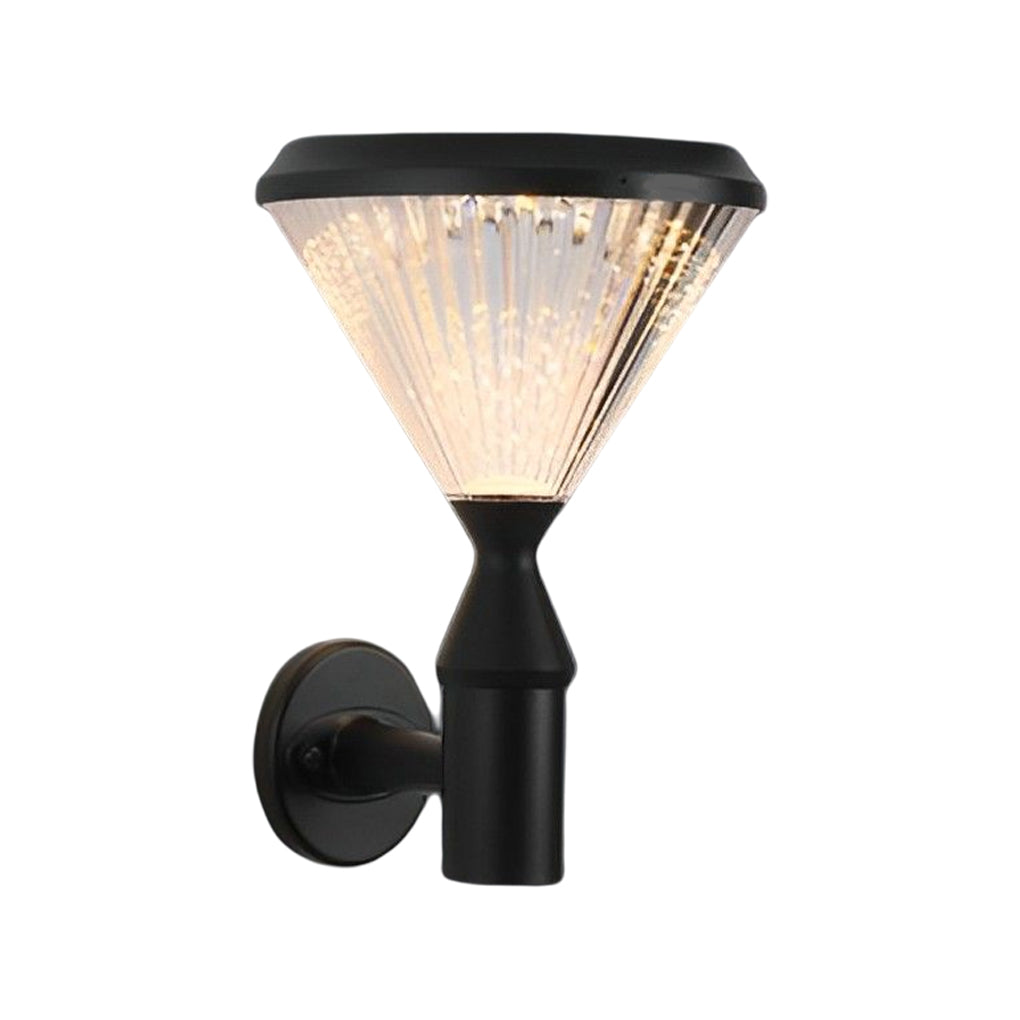 Round Ribbed Solar Pillar Light — Black Die-Cast Aluminum, LED 15W, 3000K, Light-Control