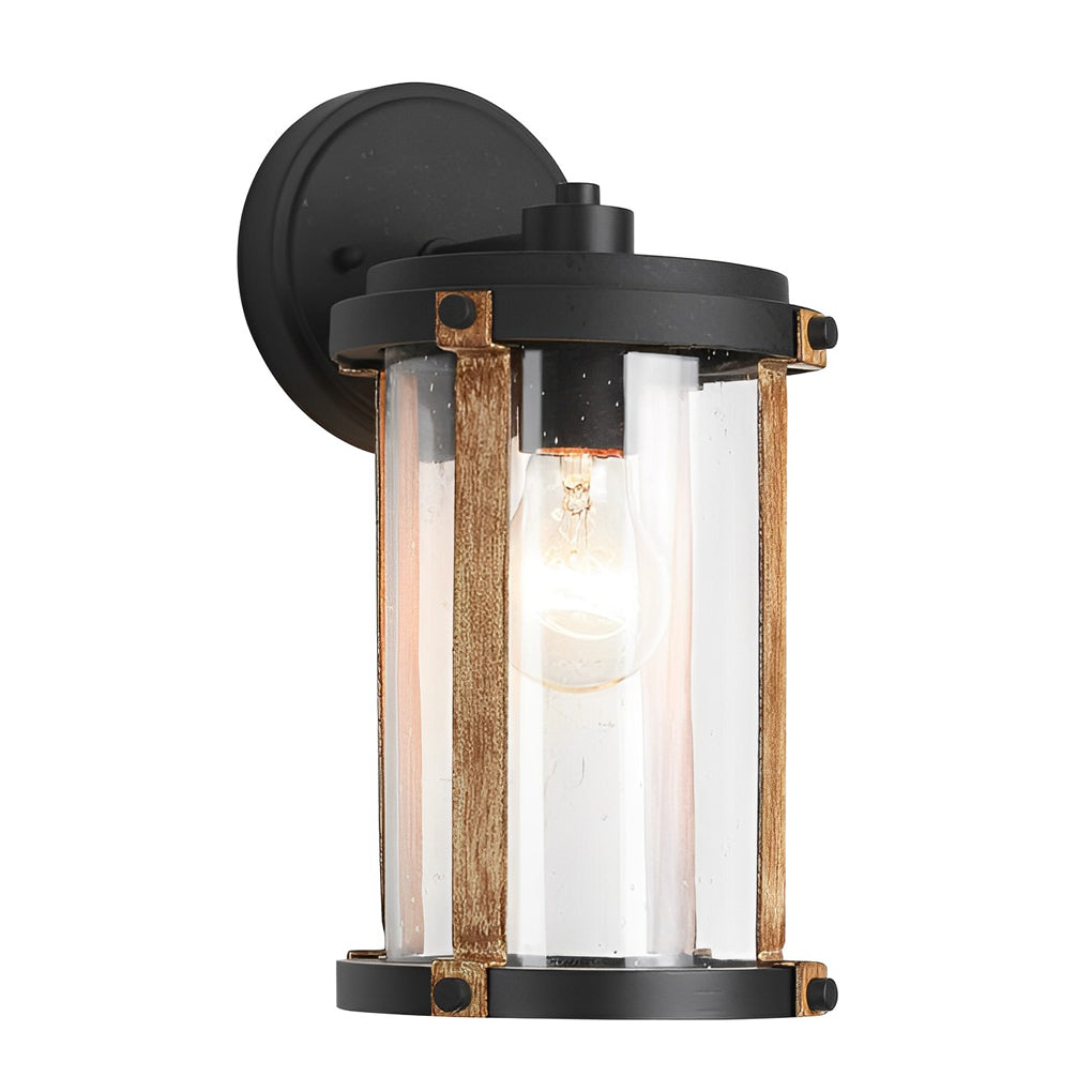 Vintage Industrial Outdoor Wall Sconce — Black Aluminum and Glass, E27, IP33 Waterproof, 6" × 12"