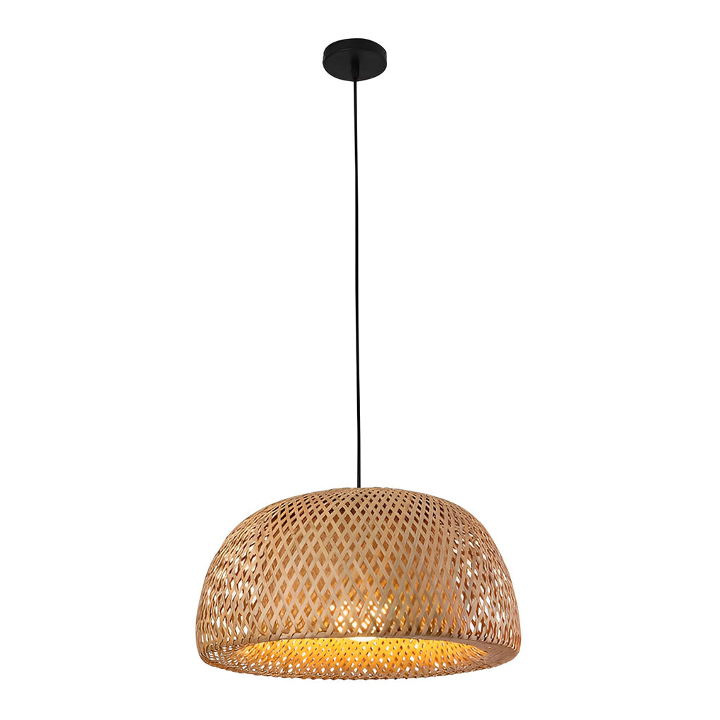 Hand-Woven Bamboo Lantern Chandelier — Rustic Modern, E27, Three-Step Dimming (3000K/4500K/6000K), 12"–18" Options