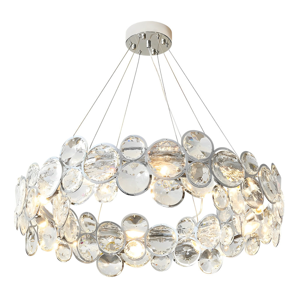 Round Bubble Crystal Chandelier — Electroplated Stainless Steel, Warm White 3000K, 20"–39" Dia.