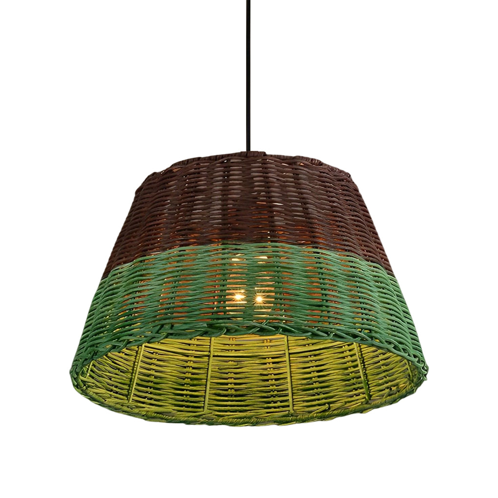 Retro Rattan Pendant Light — Handcrafted Natural Rattan, Industrial, E27, 15" Diameter