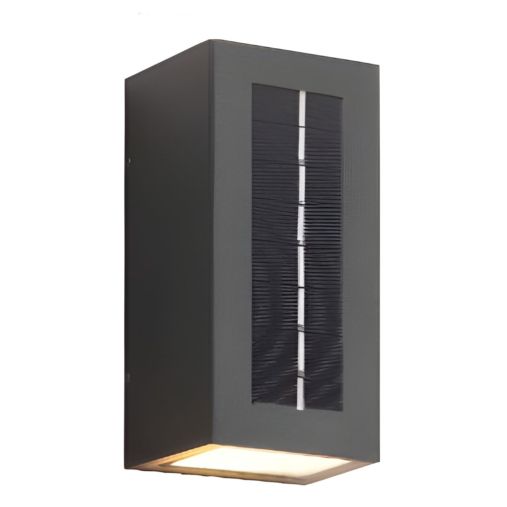 Modern Rectangular Solar Up/Down Wall Sconce — Aluminum & Glass, COB + LED, IP65, 3000K Warm White