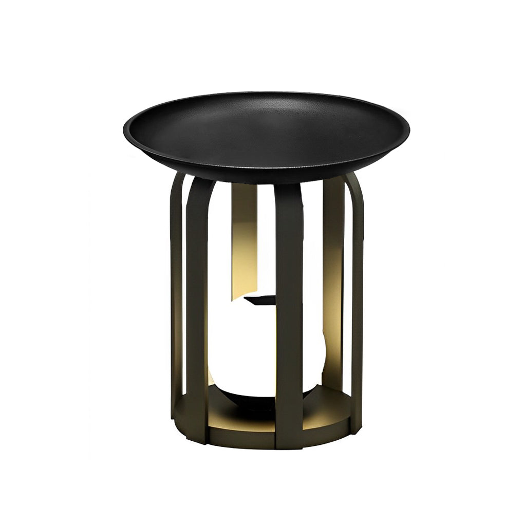 Modern Outdoor Solar Floor Lamp & Table Set — Black Iron, Globe Glass, LED, IP65, RGB + 3000K Warm White