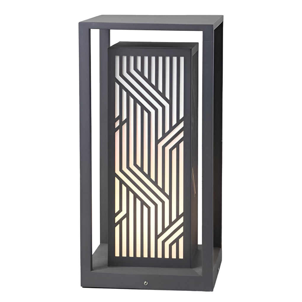 Retro Cuboid Outdoor Pathway Bollard Lantern — Stainless Steel, Gray, LED, IP54, 3000K Warm White, 10"×10"×20"