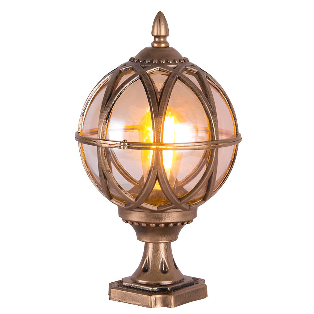 Round Glass Outdoor Post Cap Light — Aluminum, E27, Waterproof, Black or Bronze