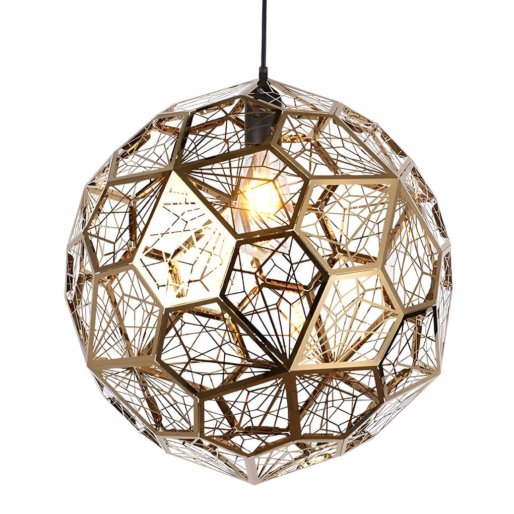 Postmodern Geometric Spherical Pendant — Stainless Steel, E27, Gold / Rose Gold / Silver, 10"–20"