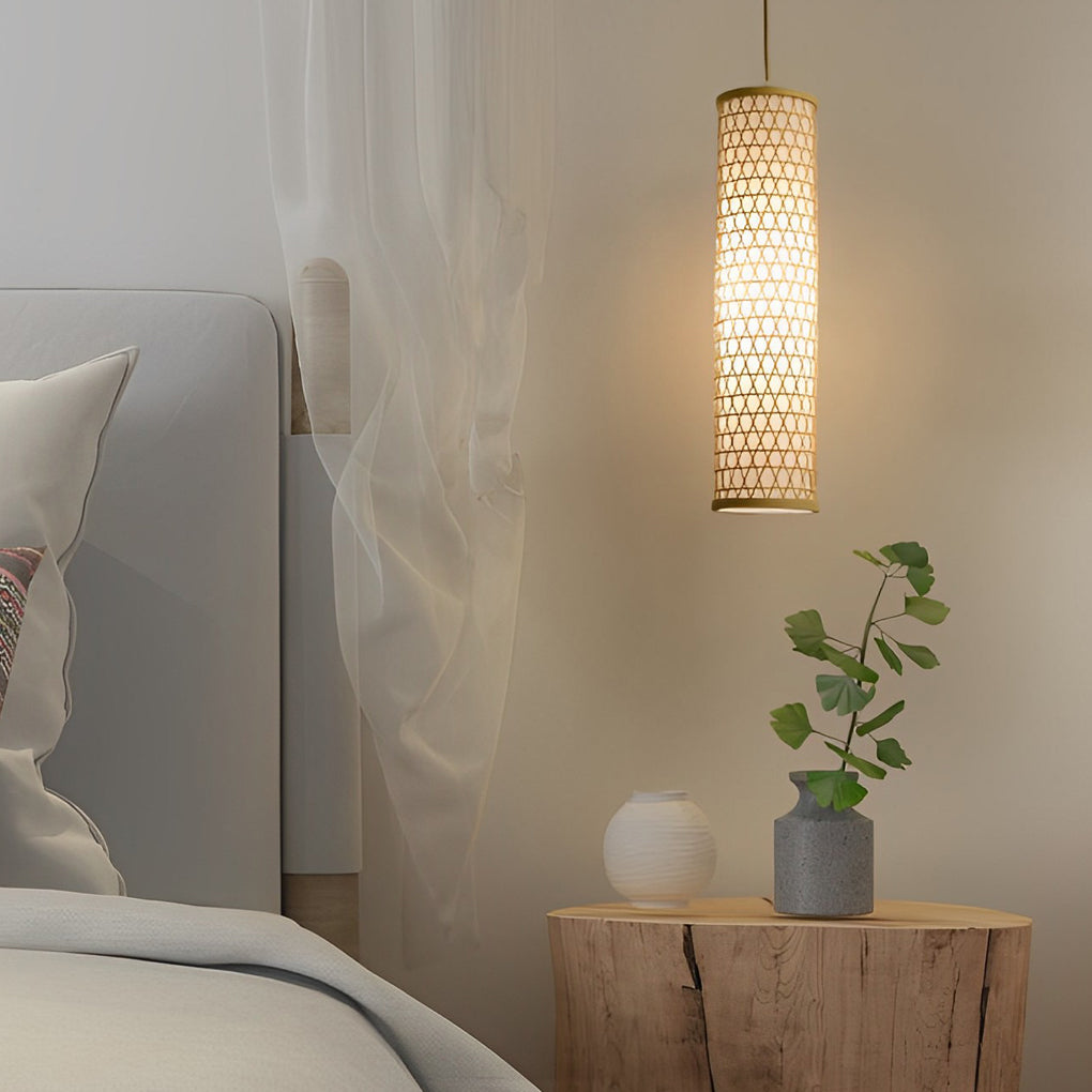30" Cluster Cylinder Bamboo Multi-Light Pendant — Farmhouse, E26/E27, 43" Adjustable Wire